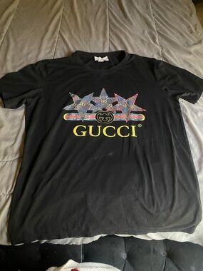 Gucci Black Tee with White Woven Logo Tag